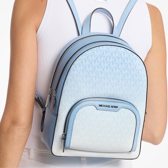 Michael Kors Jaycee Medium Ombré Signature Logo Backpack Light Sky Blue - Picture 3 of 12